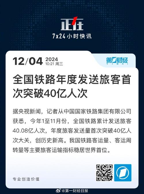 全国铁路年度发送旅客首次突破40亿人次